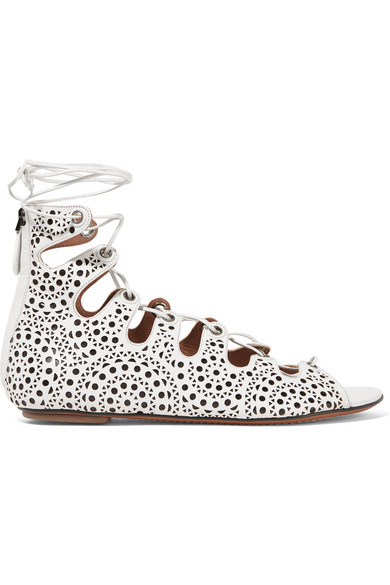 ALAÏA - LASER-CUT LEATHER LACE-UP SANDALS