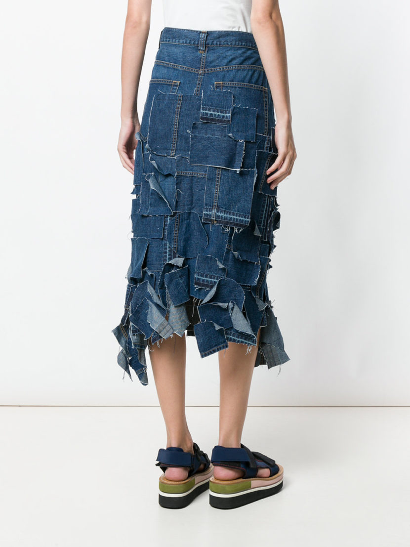 SACAI - TWISTED DENIM PATCHWORK SKIRT | THE UNTITLED BOUTIQUE