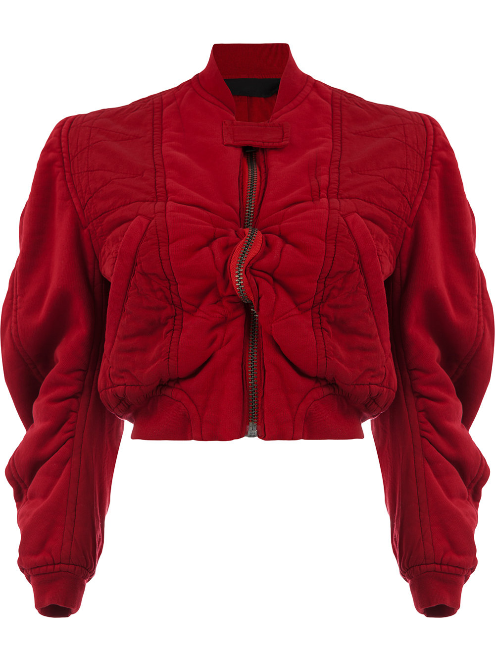 cropped red bomber jacket